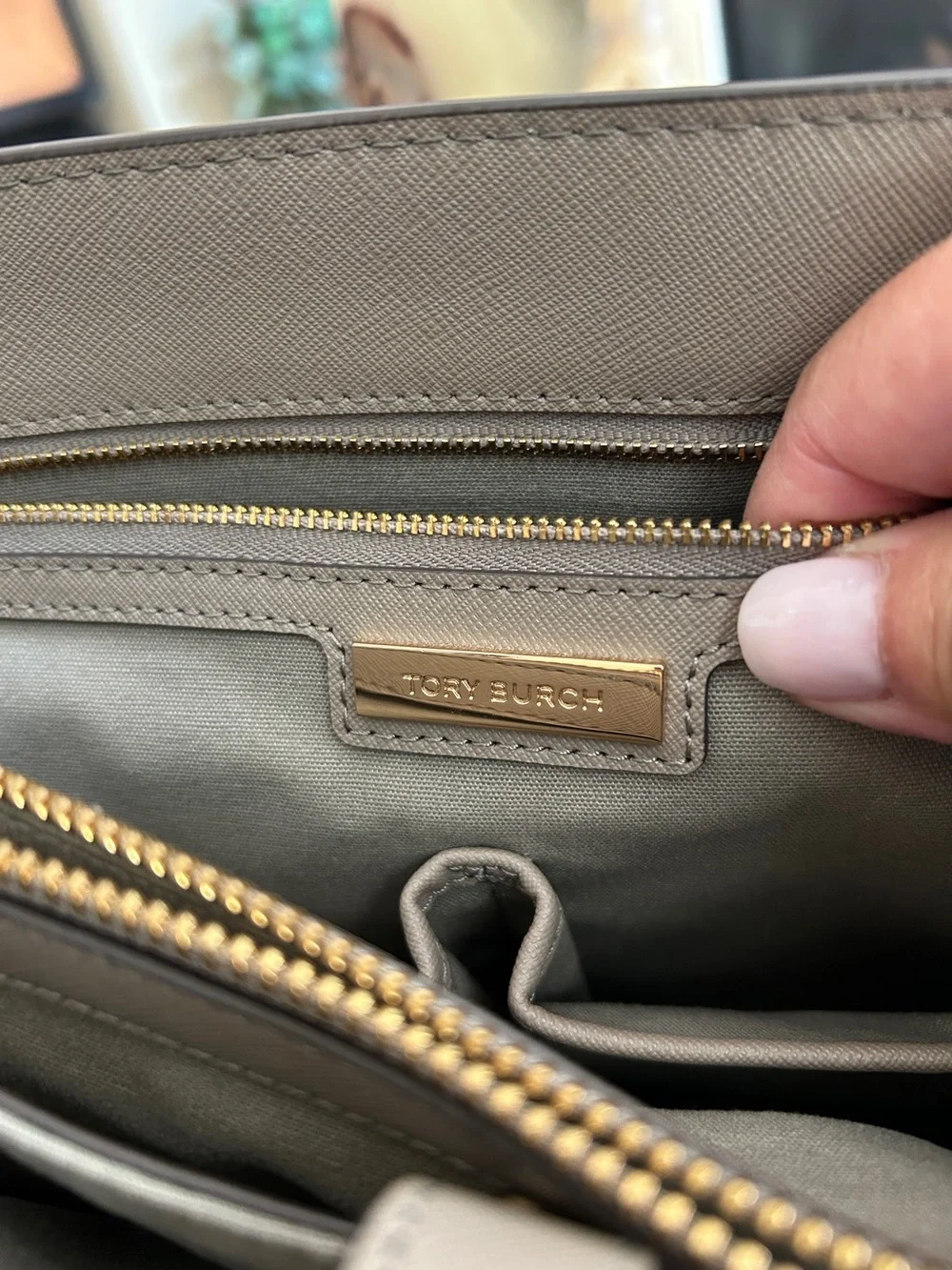 Tory Burch Large Taupe Leather Tote Shoulder Bag